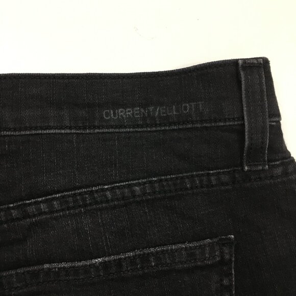 CURRENT ELLIOTT Logo Hardware Townhouse Black THE GAM Raw Edge Hem Denim Shorts - Picture 11 of 11